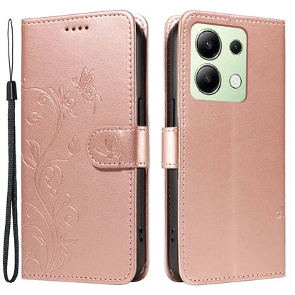 For Xiaomi Redmi Note 13 4G Leather Case Flower Butterfly Imprinted Wallet Phone Cover
