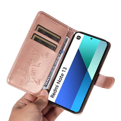 For Xiaomi Redmi Note 13 4G Leather Case Flower Butterfly Imprinted Wallet Phone Cover