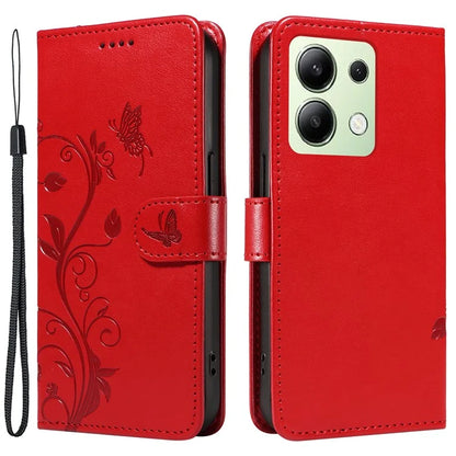 For Xiaomi Redmi Note 13 4G Leather Case Flower Butterfly Imprinted Wallet Phone Cover