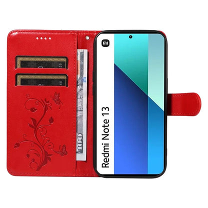 For Xiaomi Redmi Note 13 4G Leather Case Flower Butterfly Imprinted Wallet Phone Cover