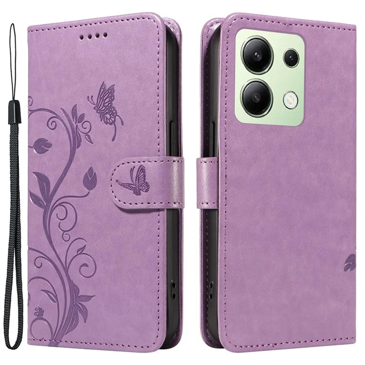 For Xiaomi Redmi Note 13 4G Leather Case Flower Butterfly Imprinted Wallet Phone Cover