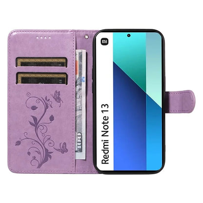For Xiaomi Redmi Note 13 4G Leather Case Flower Butterfly Imprinted Wallet Phone Cover