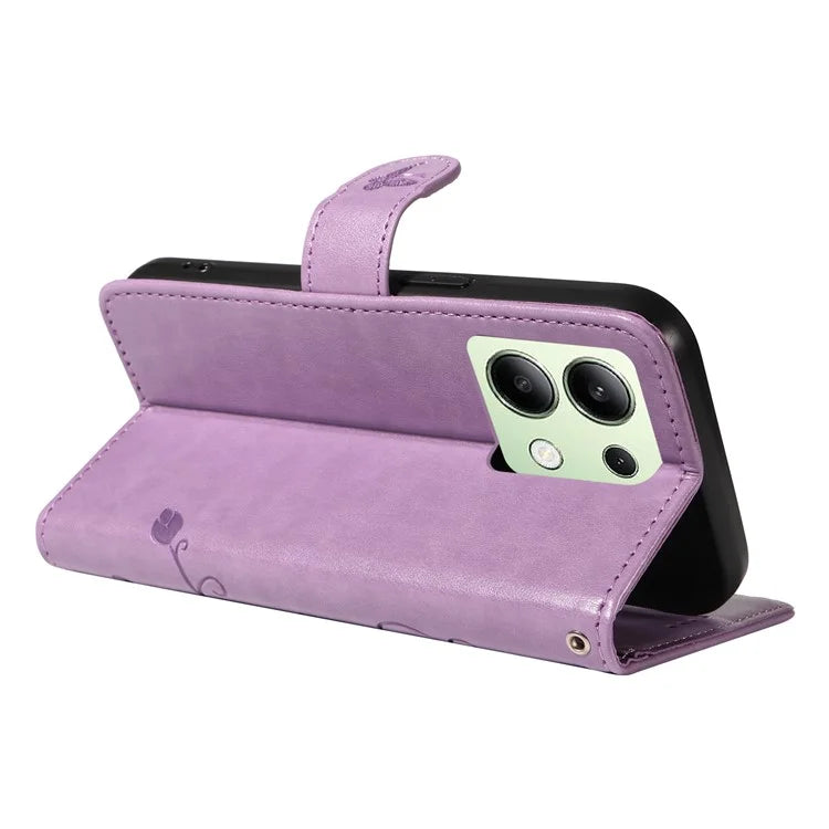 For Xiaomi Redmi Note 13 4G Leather Case Flower Butterfly Imprinted Wallet Phone Cover