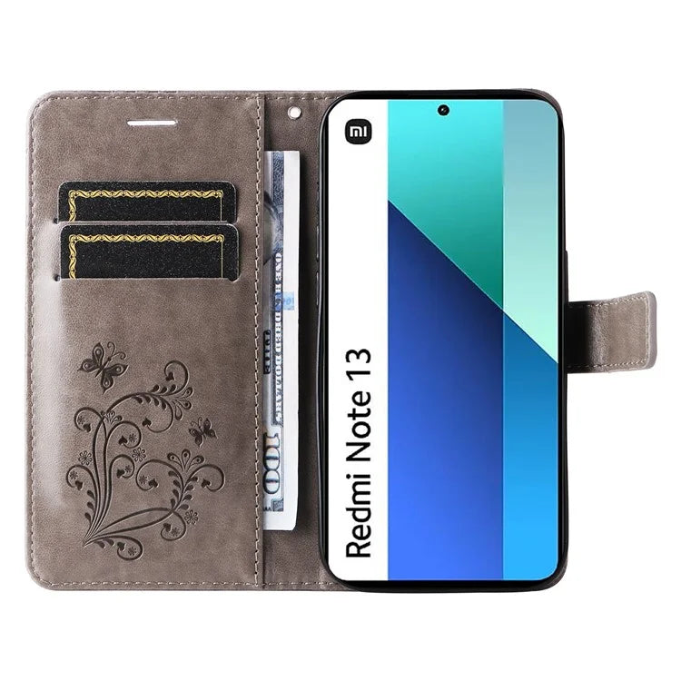 KT Imprinting Flower Series-2 For Xiaomi Redmi Note 13 4G Case Leather Cover with Wallet