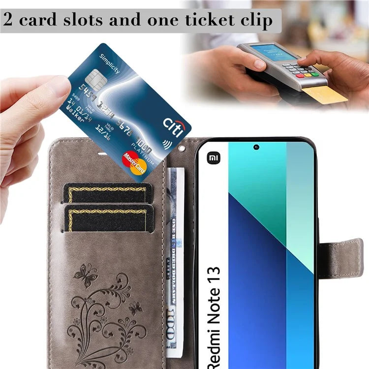 KT Imprinting Flower Series-2 For Xiaomi Redmi Note 13 4G Case Leather Cover with Wallet