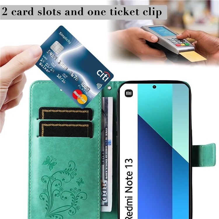 KT Imprinting Flower Series-2 For Xiaomi Redmi Note 13 4G Case Leather Cover with Wallet