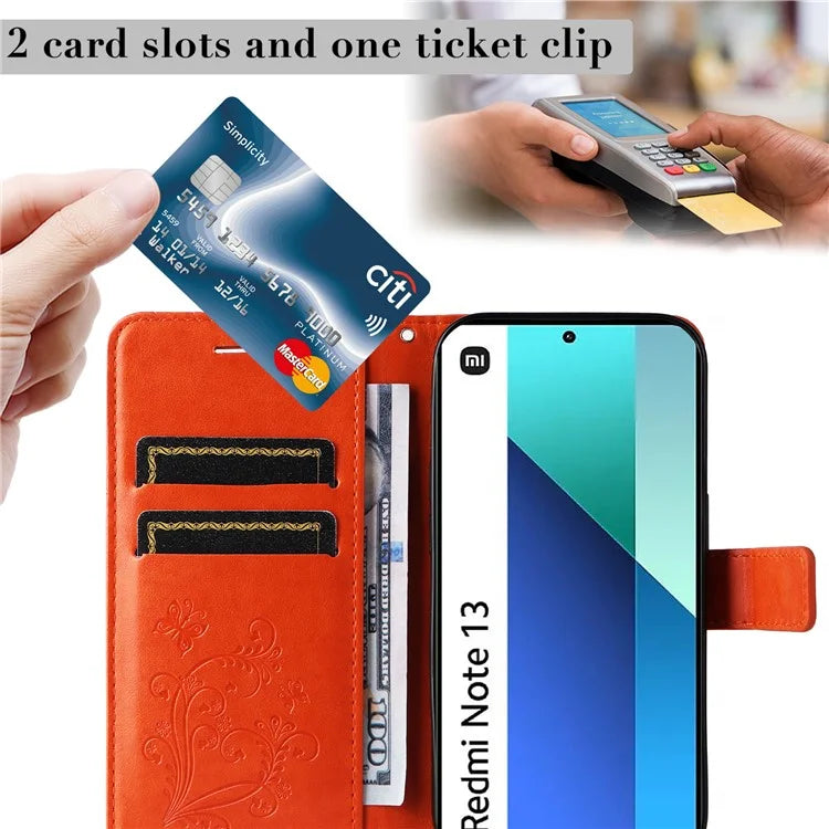 KT Imprinting Flower Series-2 For Xiaomi Redmi Note 13 4G Case Leather Cover with Wallet