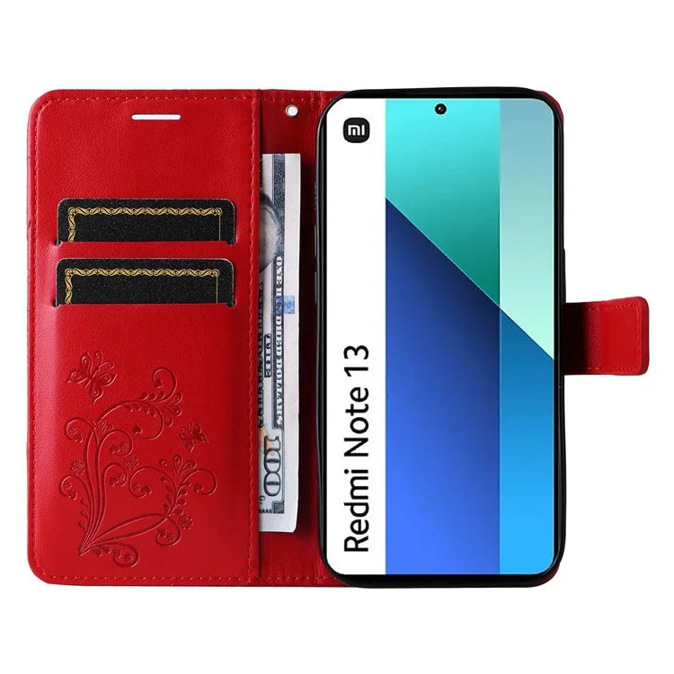 KT Imprinting Flower Series-2 For Xiaomi Redmi Note 13 4G Case Leather Cover with Wallet