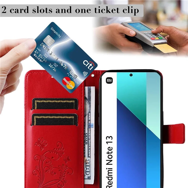 KT Imprinting Flower Series-2 For Xiaomi Redmi Note 13 4G Case Leather Cover with Wallet