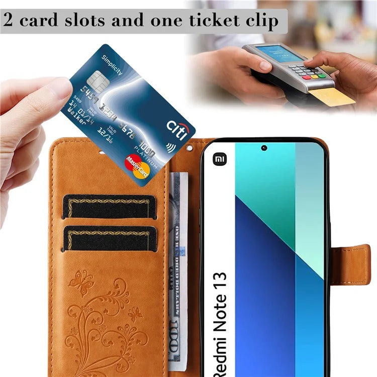 KT Imprinting Flower Series-2 For Xiaomi Redmi Note 13 4G Case Leather Cover with Wallet