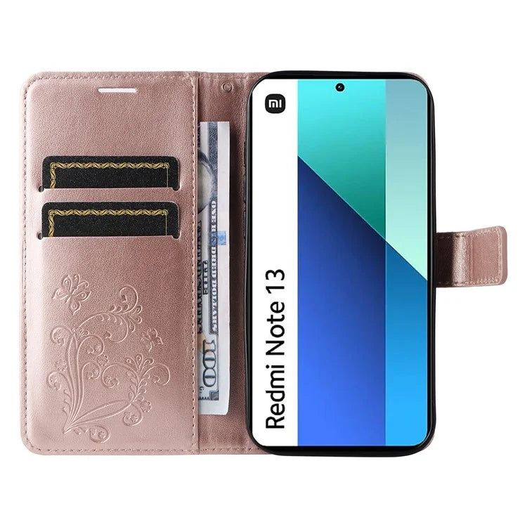 KT Imprinting Flower Series-2 For Xiaomi Redmi Note 13 4G Case Leather Cover with Wallet