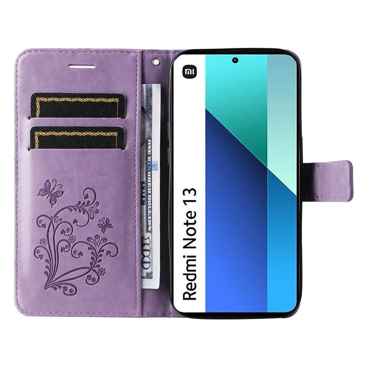 KT Imprinting Flower Series-2 For Xiaomi Redmi Note 13 4G Case Leather Cover with Wallet