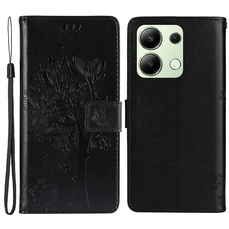 KT Imprinting Flower Series-3 For Xiaomi Redmi Note 13 4G Wallet Phone Case Cat Tree Pattern