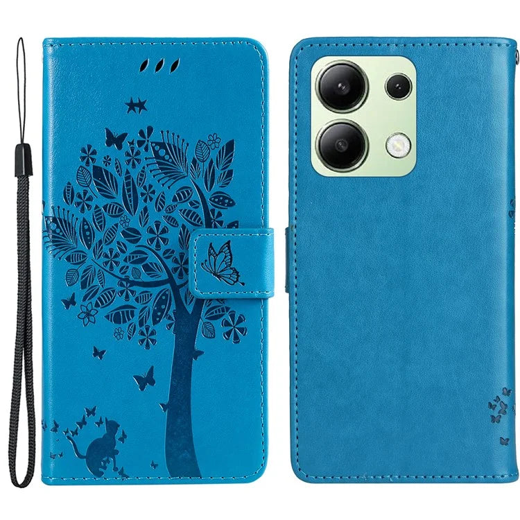 KT Imprinting Flower Series-3 For Xiaomi Redmi Note 13 4G Wallet Phone Case Cat Tree Pattern