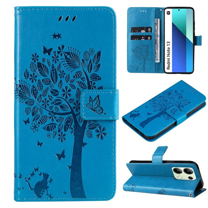 KT Imprinting Flower Series-3 For Xiaomi Redmi Note 13 4G Wallet Phone Case Cat Tree Pattern
