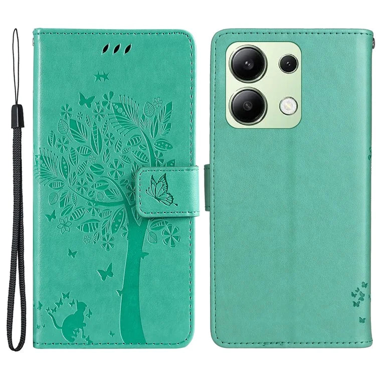 KT Imprinting Flower Series-3 For Xiaomi Redmi Note 13 4G Wallet Phone Case Cat Tree Pattern