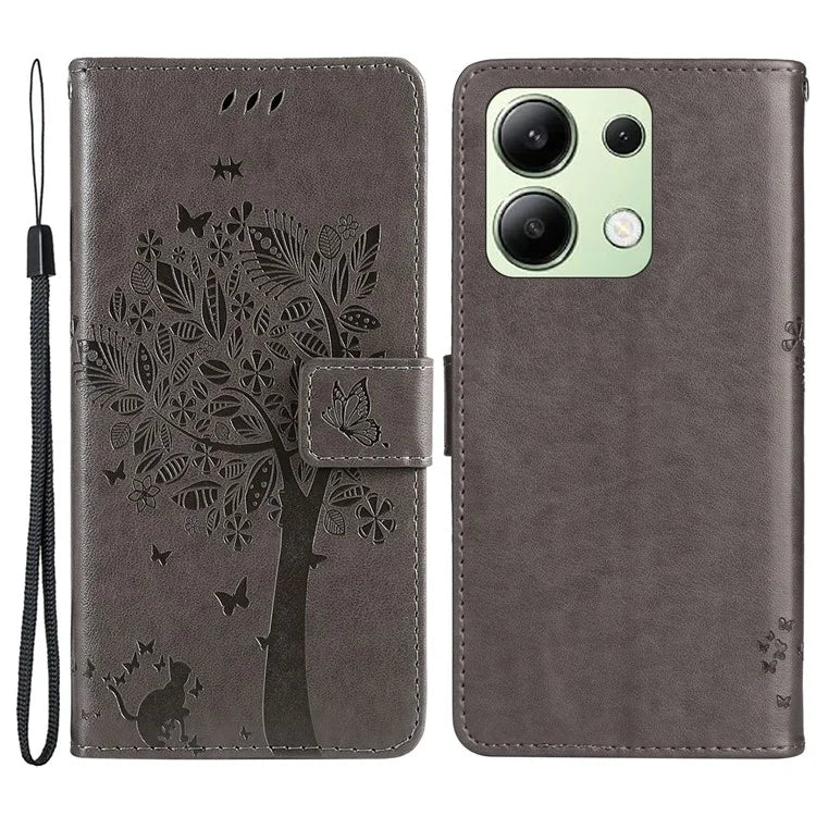 KT Imprinting Flower Series-3 For Xiaomi Redmi Note 13 4G Wallet Phone Case Cat Tree Pattern