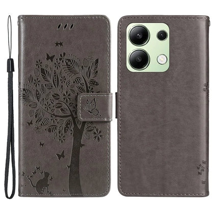 KT Imprinting Flower Series-3 For Xiaomi Redmi Note 13 4G Wallet Phone Case Cat Tree Pattern