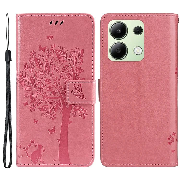 KT Imprinting Flower Series-3 For Xiaomi Redmi Note 13 4G Wallet Phone Case Cat Tree Pattern