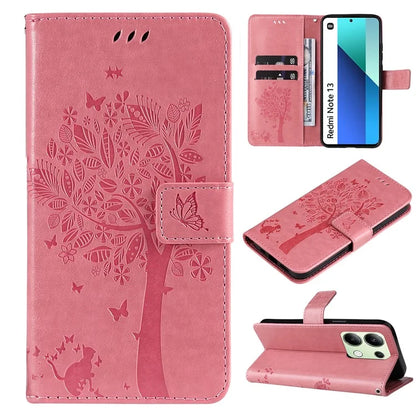 KT Imprinting Flower Series-3 For Xiaomi Redmi Note 13 4G Wallet Phone Case Cat Tree Pattern
