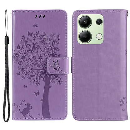 KT Imprinting Flower Series-3 For Xiaomi Redmi Note 13 4G Wallet Phone Case Cat Tree Pattern