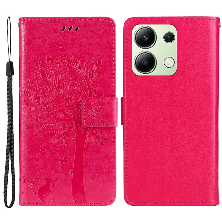 KT Imprinting Flower Series-3 For Xiaomi Redmi Note 13 4G Wallet Phone Case Cat Tree Pattern