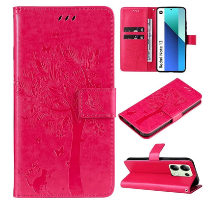 KT Imprinting Flower Series-3 For Xiaomi Redmi Note 13 4G Wallet Phone Case Cat Tree Pattern