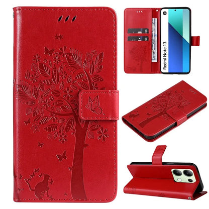 KT Imprinting Flower Series-3 For Xiaomi Redmi Note 13 4G Wallet Phone Case Cat Tree Pattern
