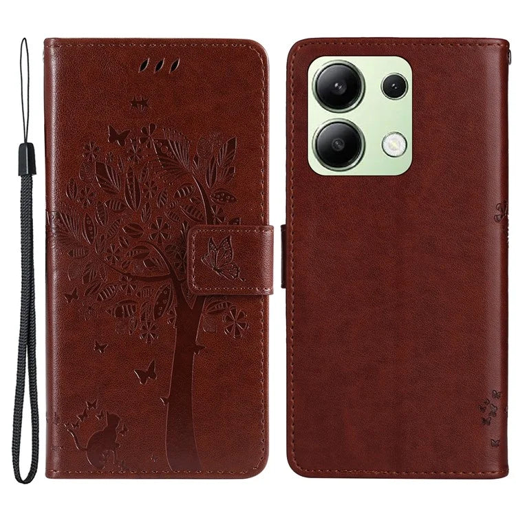 KT Imprinting Flower Series-3 For Xiaomi Redmi Note 13 4G Wallet Phone Case Cat Tree Pattern