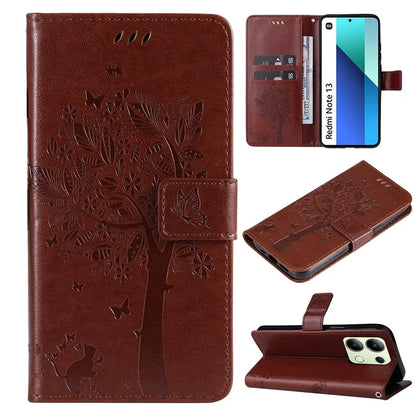 KT Imprinting Flower Series-3 For Xiaomi Redmi Note 13 4G Wallet Phone Case Cat Tree Pattern