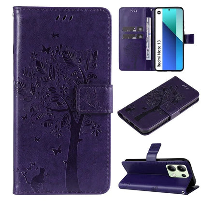 KT Imprinting Flower Series-3 For Xiaomi Redmi Note 13 4G Wallet Phone Case Cat Tree Pattern