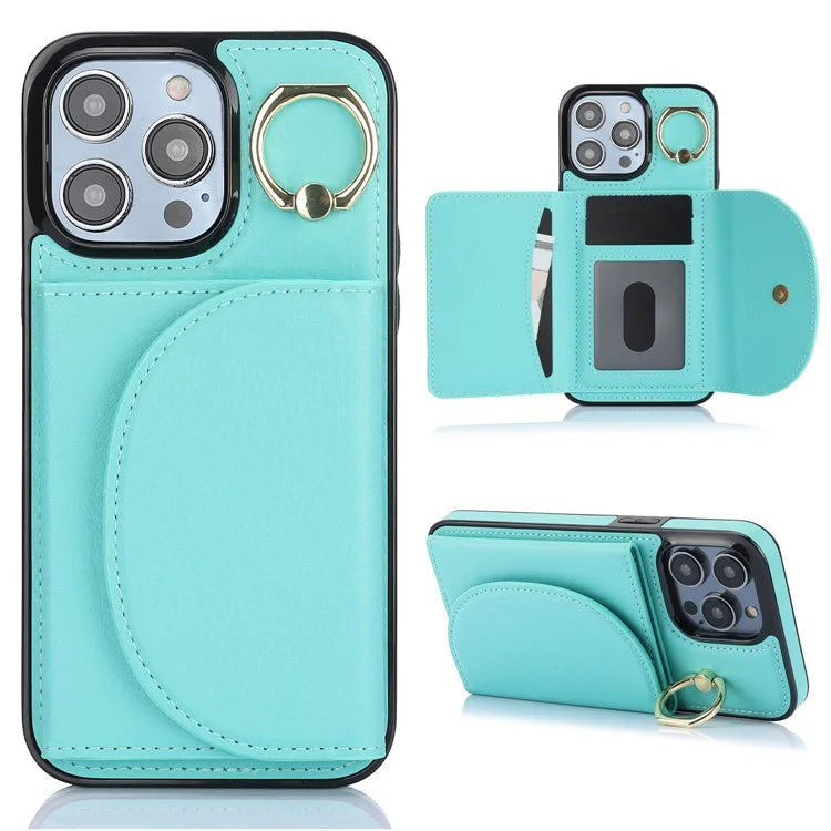 For iPhone 13 Pro Max Cell Phone Case RFID Blocking Card Bag PU+TPU Shockproof Cover