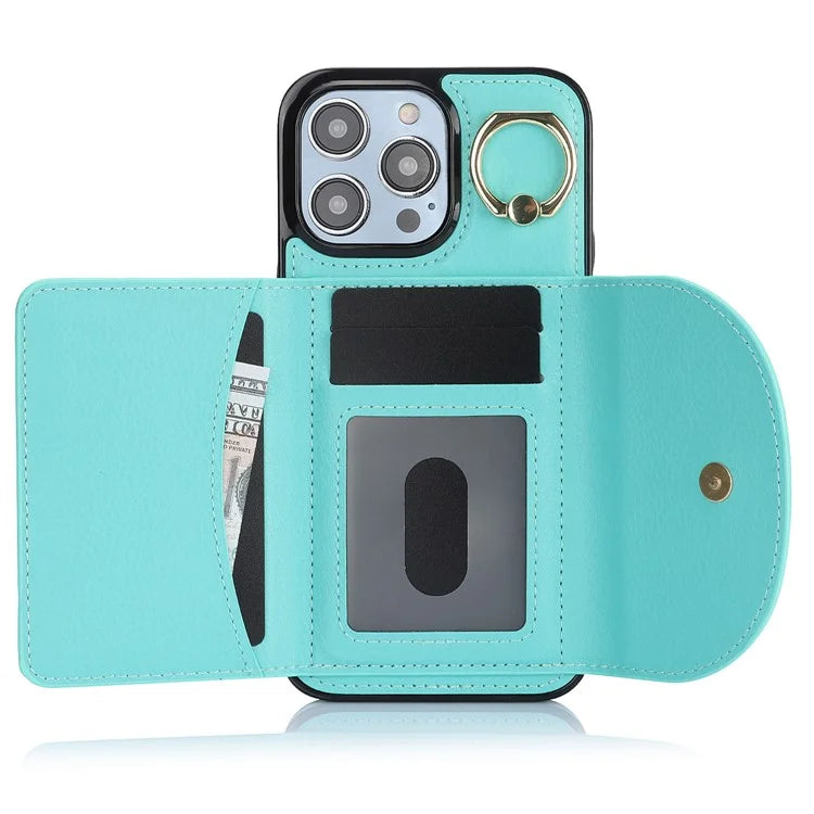 For iPhone 13 Pro Max Cell Phone Case RFID Blocking Card Bag PU+TPU Shockproof Cover