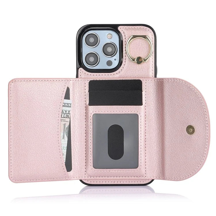 For iPhone 15 Pro Max Cell Phone Case RFID Blocking Card Bag Scratch Proof PU+TPU Cover