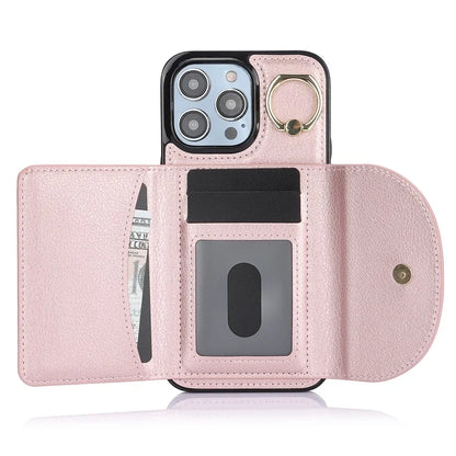 For iPhone 15 Pro Max Cell Phone Case RFID Blocking Card Bag Scratch Proof PU+TPU Cover