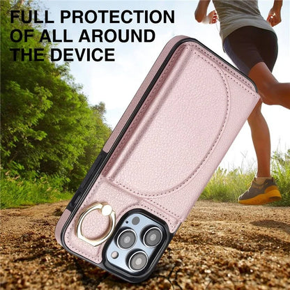 For iPhone 15 Pro Max Cell Phone Case RFID Blocking Card Bag Scratch Proof PU+TPU Cover