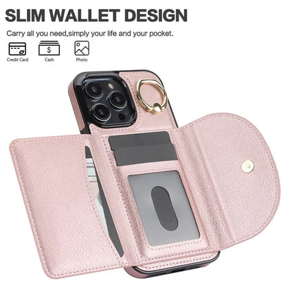 For iPhone 15 Pro Max Cell Phone Case RFID Blocking Card Bag Scratch Proof PU+TPU Cover