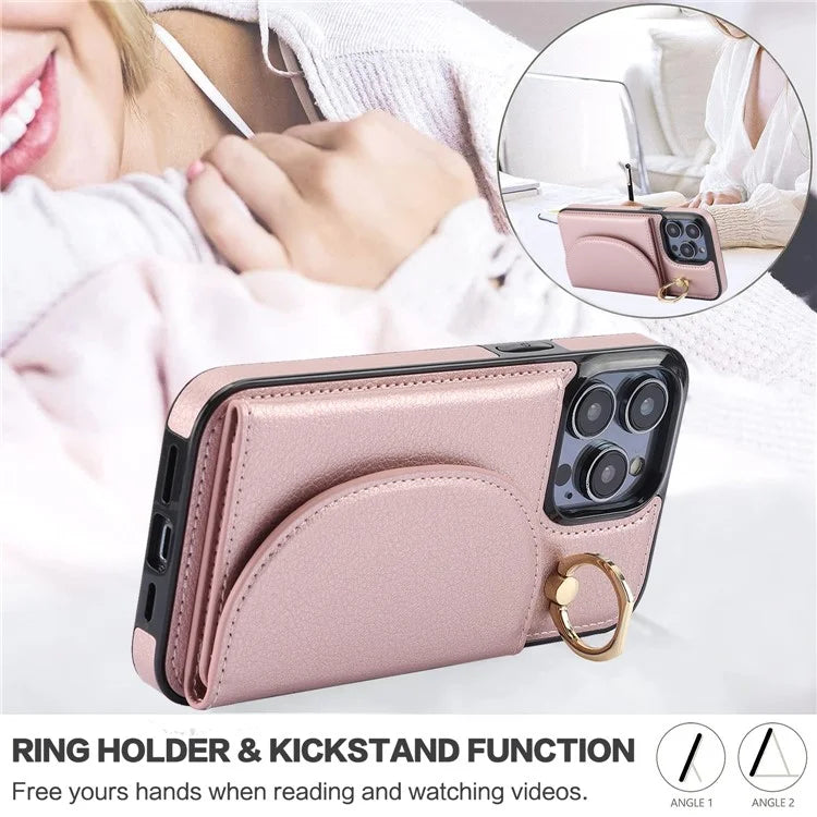 For iPhone 15 Pro Max Cell Phone Case RFID Blocking Card Bag Scratch Proof PU+TPU Cover