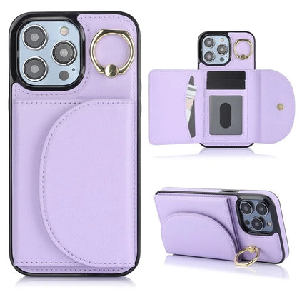 For iPhone 15 Pro Max Cell Phone Case RFID Blocking Card Bag Scratch Proof PU+TPU Cover