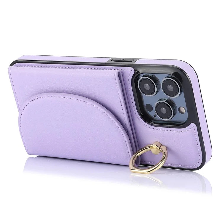 For iPhone 15 Pro Max Cell Phone Case RFID Blocking Card Bag Scratch Proof PU+TPU Cover
