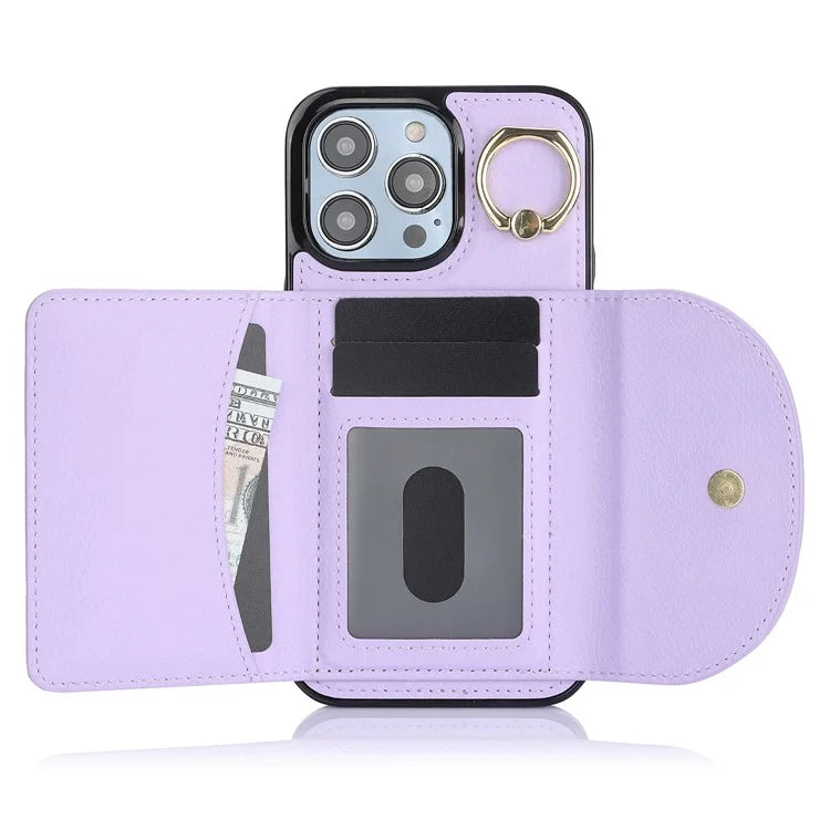 For iPhone 15 Pro Max Cell Phone Case RFID Blocking Card Bag Scratch Proof PU+TPU Cover