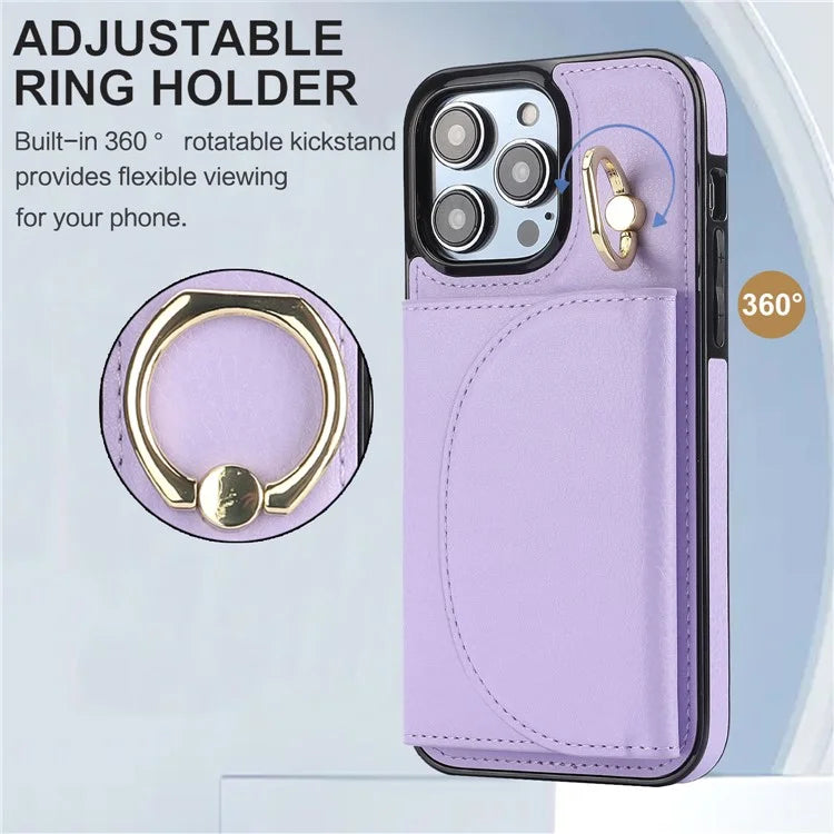 For iPhone 15 Pro Max Cell Phone Case RFID Blocking Card Bag Scratch Proof PU+TPU Cover