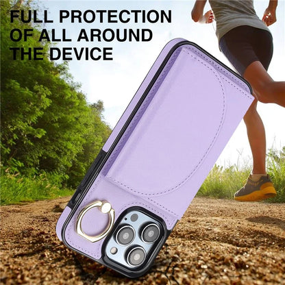 For iPhone 15 Pro Max Cell Phone Case RFID Blocking Card Bag Scratch Proof PU+TPU Cover