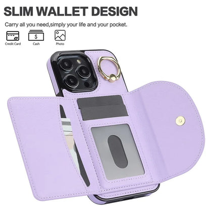 For iPhone 15 Pro Max Cell Phone Case RFID Blocking Card Bag Scratch Proof PU+TPU Cover