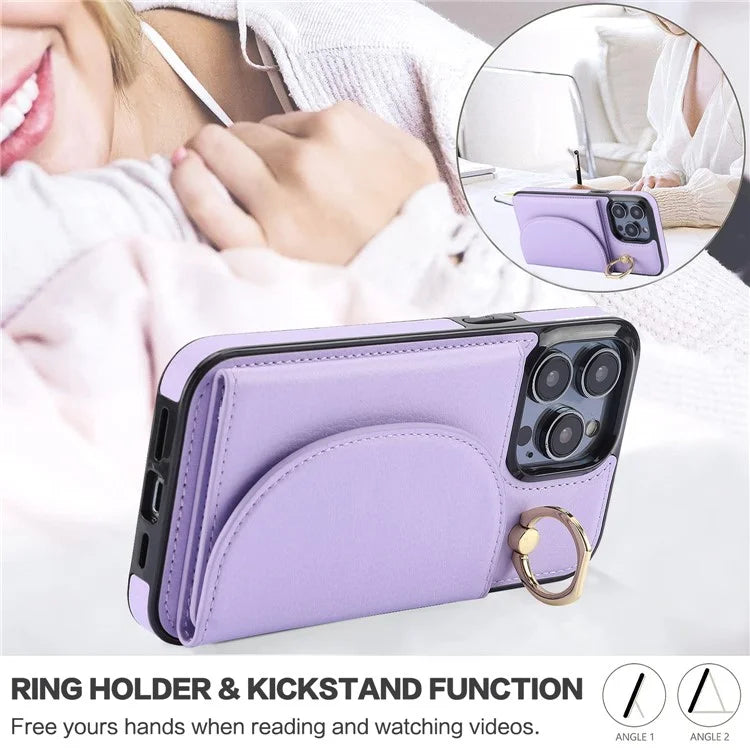For iPhone 15 Pro Max Cell Phone Case RFID Blocking Card Bag Scratch Proof PU+TPU Cover