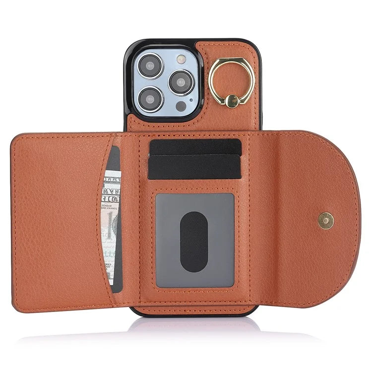 For iPhone 15 Pro Max Cell Phone Case RFID Blocking Card Bag Scratch Proof PU+TPU Cover