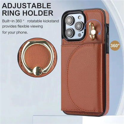 For iPhone 15 Pro Max Cell Phone Case RFID Blocking Card Bag Scratch Proof PU+TPU Cover