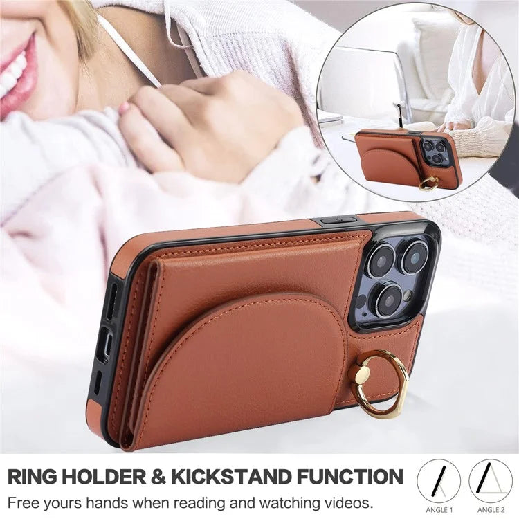 For iPhone 15 Pro Max Cell Phone Case RFID Blocking Card Bag Scratch Proof PU+TPU Cover