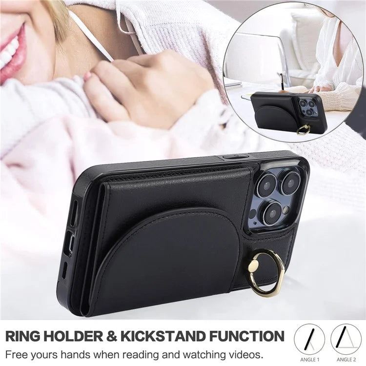 For iPhone 15 Pro Max Cell Phone Case RFID Blocking Card Bag Scratch Proof PU+TPU Cover