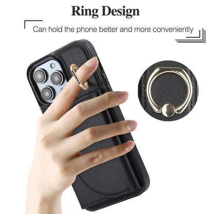 For iPhone 15 Pro Max Cell Phone Case RFID Blocking Card Bag Scratch Proof PU+TPU Cover